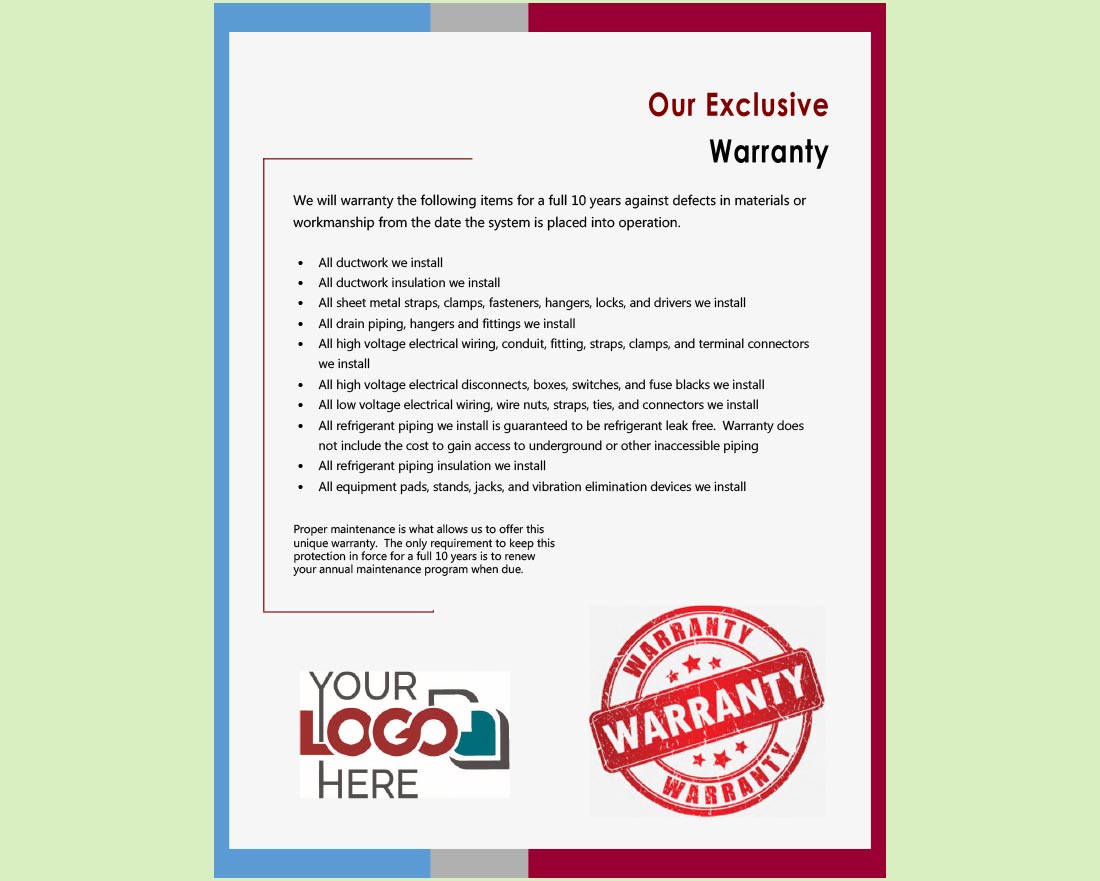 Our Exclusive Warranty Page
