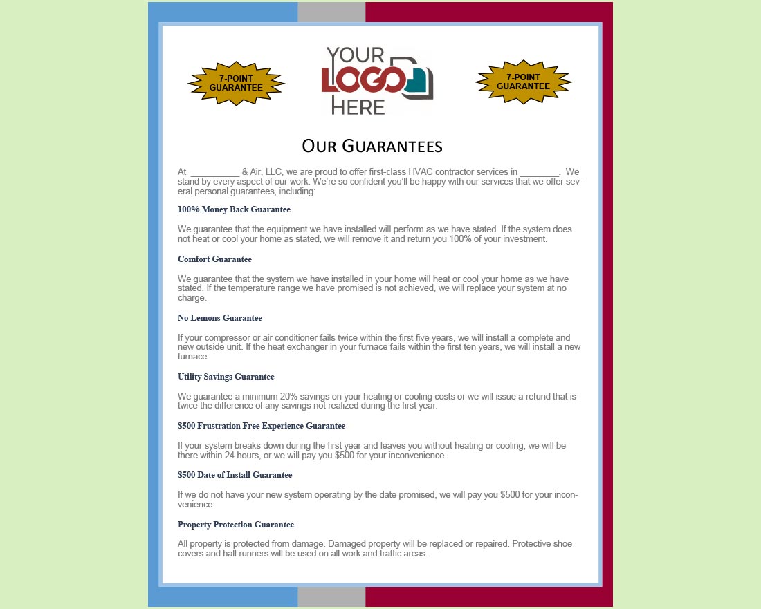 Our Guarantees Sample Page